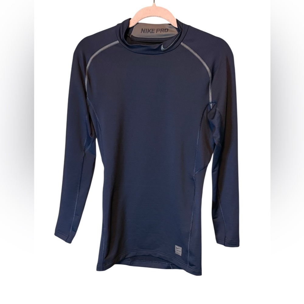 Nike Pro Combat Hyperwarm Dri-FIT Compression Shirt Navy Blue Size Large